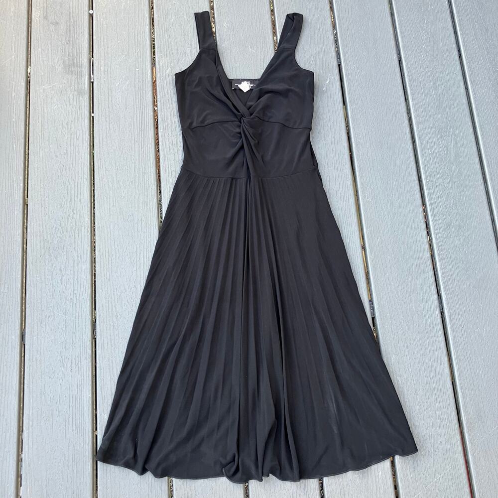 Vintage 90s black pleated midi dress with twisted bust